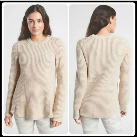 New Athleta Sierra Crew Neck Sweater Pullover Swing Coconut Cream Ivory Ribbed K - Picture 1 of 8